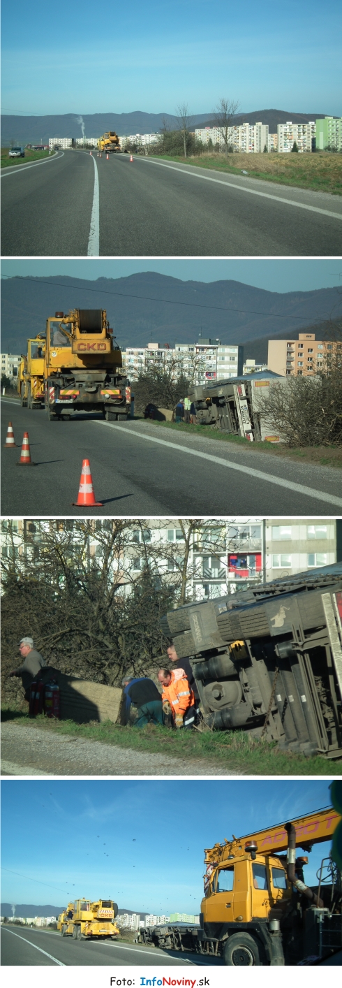 havarovaný kamión vyprosťujú žeriavom